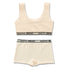 Beige cotton lounge set with crop tank top and high-waist shorts, elastic logo band, slim fit