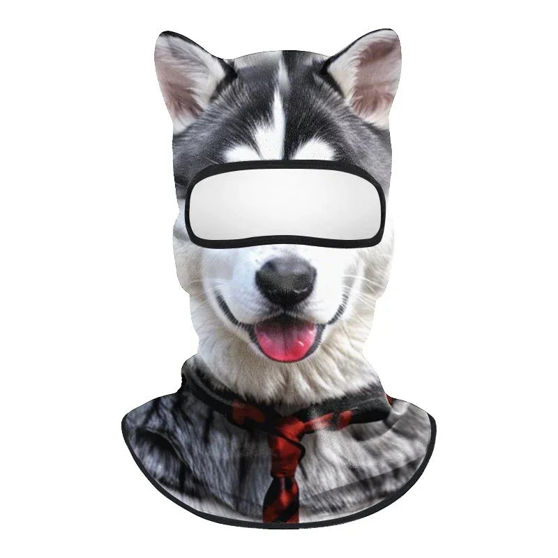 Balaclava mask with realistic husky dog print, black and white, full face, unisex fit