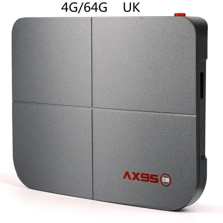 Sleek metallic grey rectangular tech box with AX95 DB logo, modern minimalist design