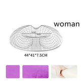 Curved ergonomic seat cushion with purple plush cover and memory foam, size 44x41x7.5cm