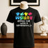 Black cotton t-shirt with colorful puzzle pieces and &
