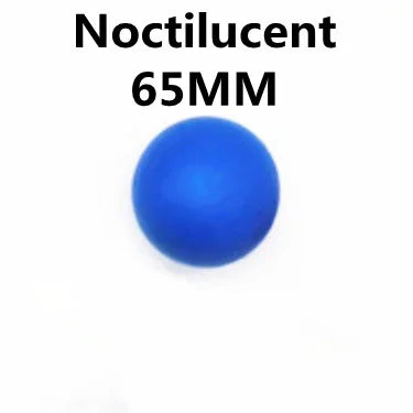 Solid blue noctilucent ball, 65mm diameter, shown on a white background.