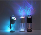 Futuristic LED humidifiers with transparent bodies and colorful light projection effects