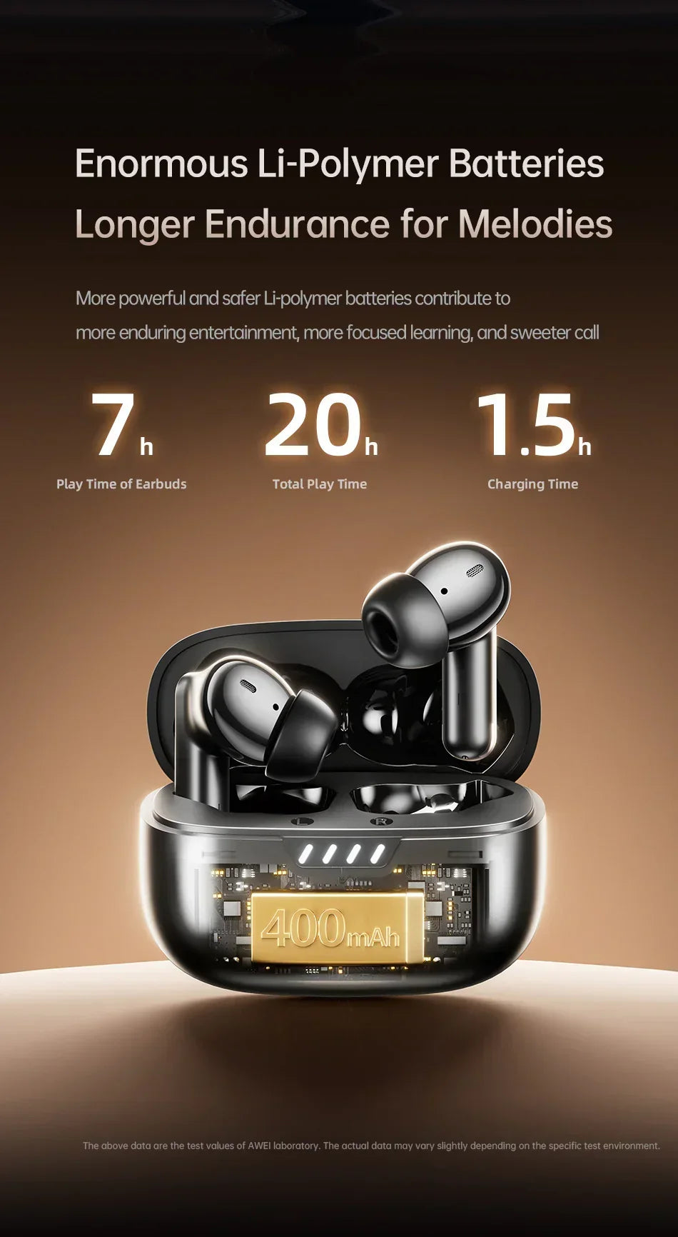 Black wireless earbuds with charging case, metallic finish, modern ergonomic fit