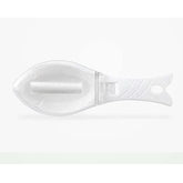 White plastic fish-shaped accessory with clear section, modern minimalist style