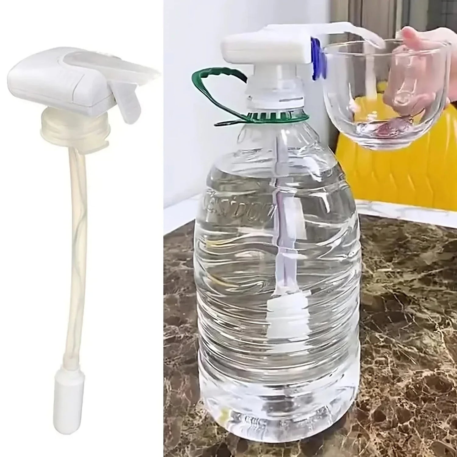 Automatic water dispenser pump on large clear bottle, hands-free pouring feature