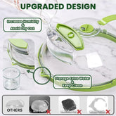 Clear green plastic food container lid with moisture storage feature, prevents dryness and water stains.
