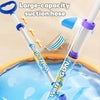 Large-capacity suction hose water guns in pool, beach setting with striped chair