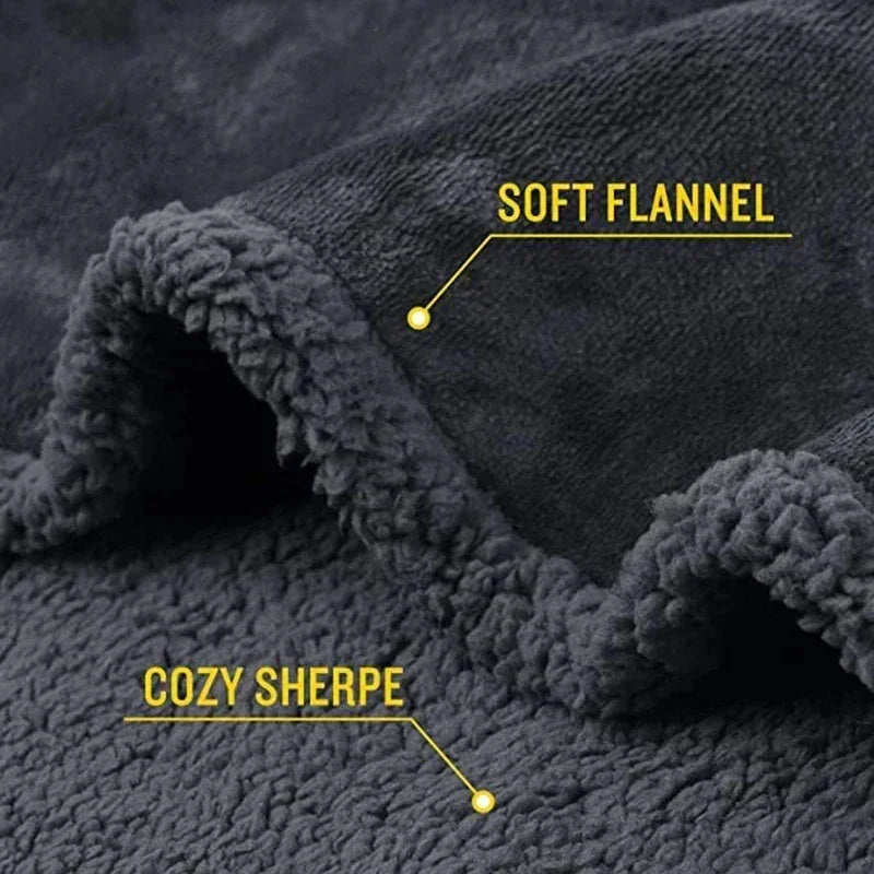 Dark gray sherpa fleece fabric with soft flannel outer layer, shown in close-up texture.