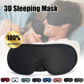 Black 3D contoured sleeping mask, soft textured material, ergonomic fit, multiple colors displayed.