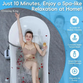Woman relaxing in beige bra and briefs in bathtub with bubble jets and rose petals, modern fit.