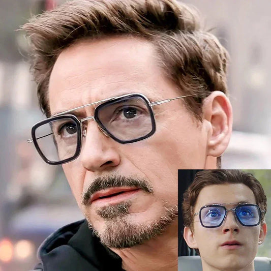 Square blue-tinted oversized aviator sunglasses with metal frame, modern streetwear style