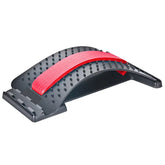 Black and red adjustable back stretcher with textured massage surface