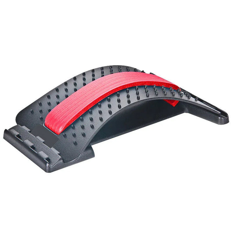 Black and red adjustable back stretcher with textured massage surface