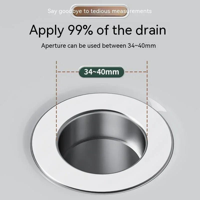 Polished silver drain fitting with 34-40mm diameter, suitable for most sink drains.