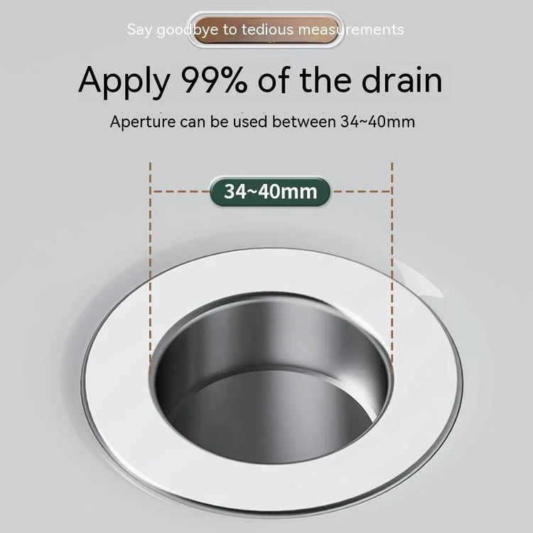 Polished silver drain fitting with 34-40mm diameter, suitable for most sink drains.