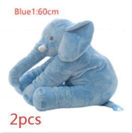 Soft blue plush elephant toy, large size, made of velvety fabric, sitting design