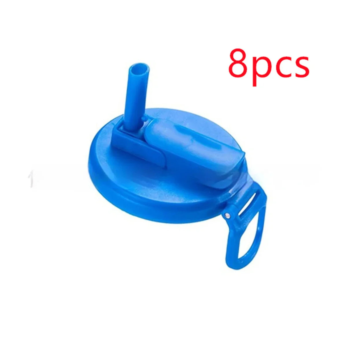 Blue plastic straw lid for water bottle, pack of 8, leakproof design.