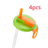 Green and orange plastic straw lid with handle, drinking accessory, pack of 4