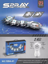 Futuristic white and gray remote control centipede robot toy with mist spray feature
