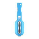 Blue plastic and metal foot callus remover tool with ergonomic handle