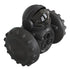 Black futuristic robot toy with spiked wheels and glossy helmet, matte finish