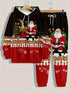 Festive Christmas print tracksuit with Santa Claus and elf, red and black hoodie and joggers