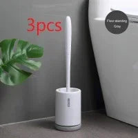 Modern gray toilet brush set with floor-standing holder, minimalist bathroom style