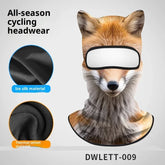 Fox print cycling balaclava with ice silk and thermal velvet material, full-face coverage.