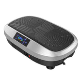 Black and silver vibration platform machine with textured surface and digital display