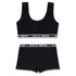 Black cotton lounge set with elastic waistband, crop tank top and boxer shorts, sporty fit