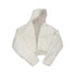 White cropped hooded jacket with faux fur lining, zip front, relaxed streetwear fit