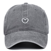 Retro small love embroidered gray cotton peaked cap with dome crown