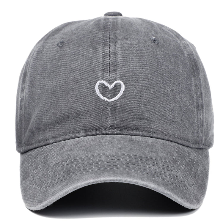 Retro small love embroidered gray cotton peaked cap with dome crown
