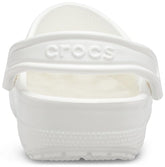 White Crocs Unisex-Adult Classic Clogs rear view showing pivoting heel strap and textured sole