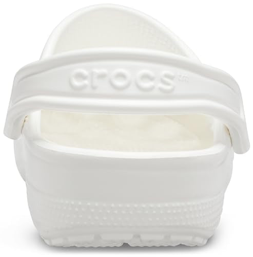 White Crocs Unisex-Adult Classic Clogs rear view showing pivoting heel strap and textured sole