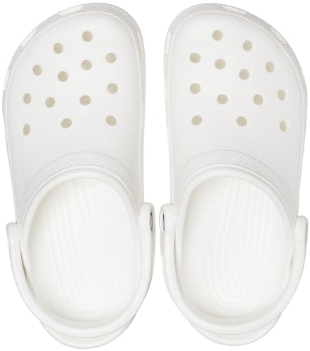 White Crocs Unisex-Adult Classic Clogs with ventilation holes and pivoting heel straps, size 11 Men/13 Women