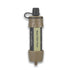 Tan and black mini portable water filter straw with screw cap for outdoor use