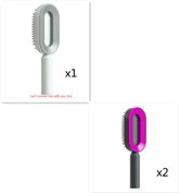Modern oval hair brushes in white and magenta, plastic bristles, ergonomic handles, set of three.