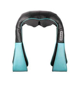 Black and teal neck and shoulder massager with soft padded material and control buttons