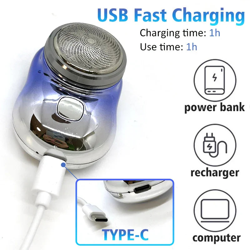 Metallic USB rechargeable portable shaver with type-C charging port, fast charging features