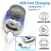 Metallic USB rechargeable portable shaver with type-C charging port, fast charging features