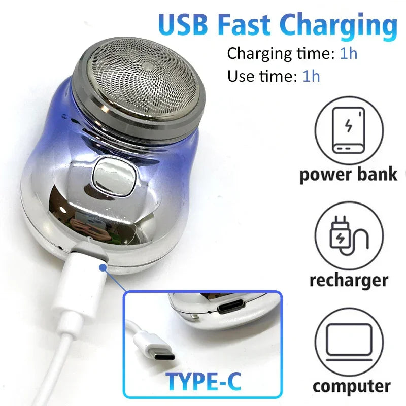 Metallic USB rechargeable portable shaver with type-C charging port, fast charging features