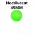 Green noctilucent 45mm ball, smooth plastic material, glowing feature, on white background