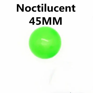 Green noctilucent 45mm ball, smooth plastic material, glowing feature, on white background