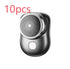 Compact electric shaver in metallic finish with ergonomic design, shown with 10pcs label