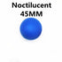 Blue noctilucent 45mm ball against white background with bold text above.