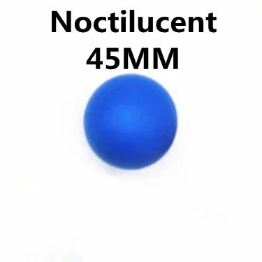 Blue noctilucent 45mm ball against white background with bold text above.
