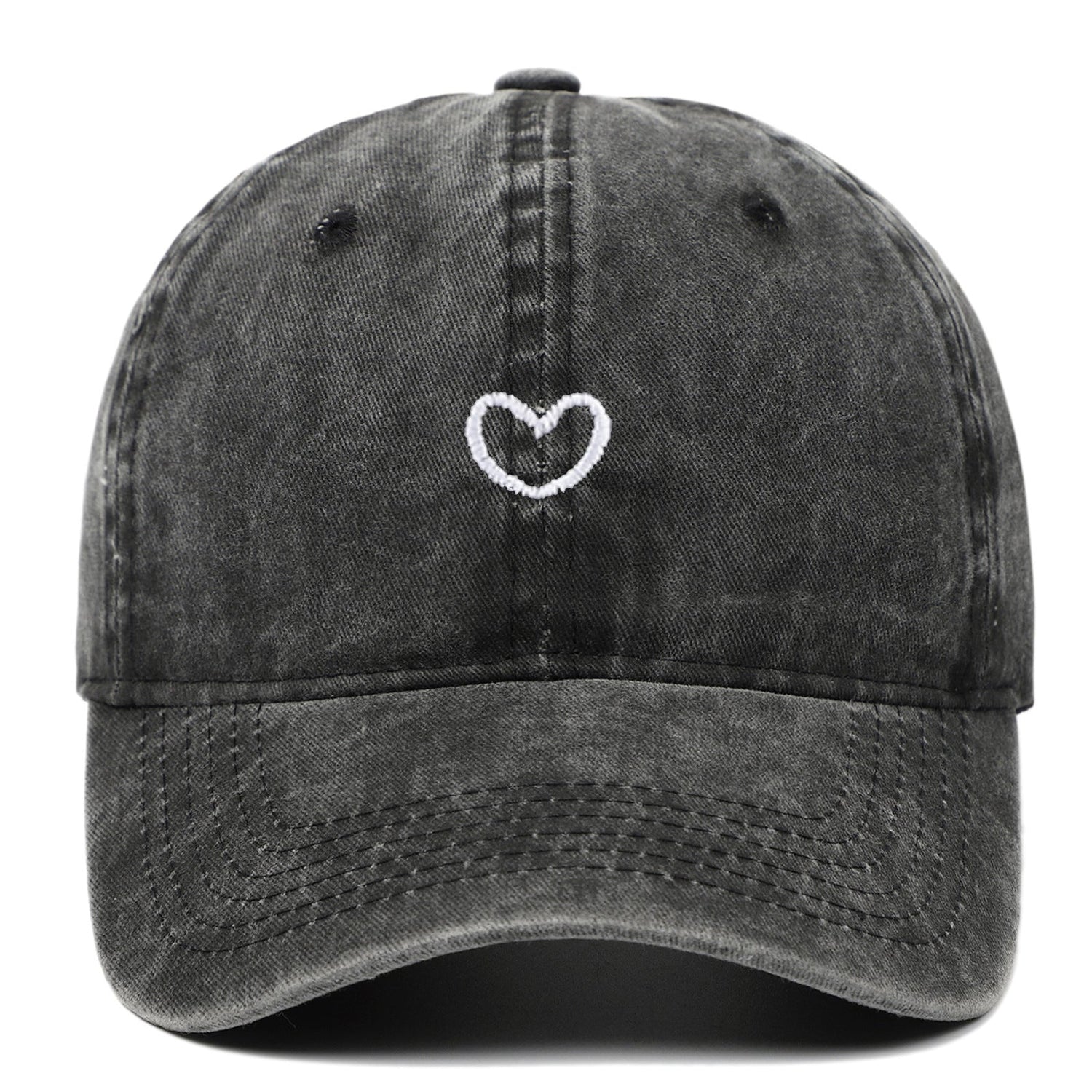Retro small love embroidered black cotton peaked cap with dome crown and adjustable size