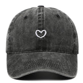 Retro small love embroidered black cotton peaked cap with dome crown and adjustable size